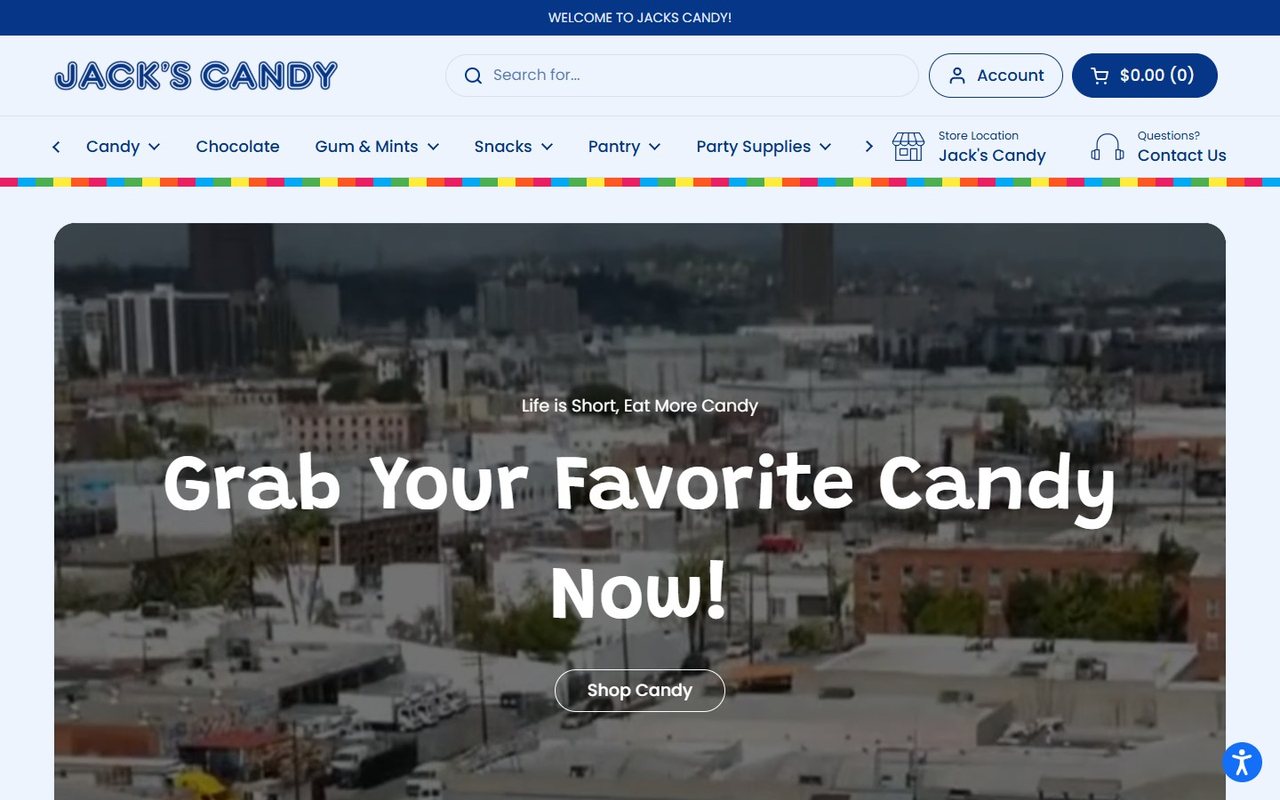 Jack's Candy Shopify 스토어 첫 화면