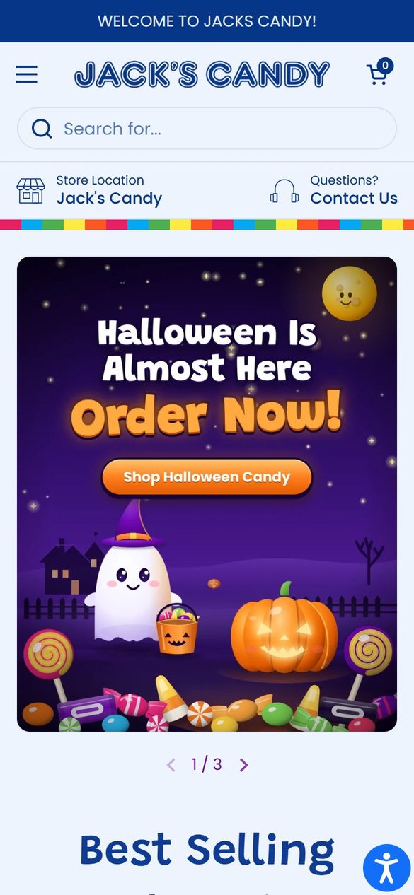 Jack's Candy: The homepage on a phone