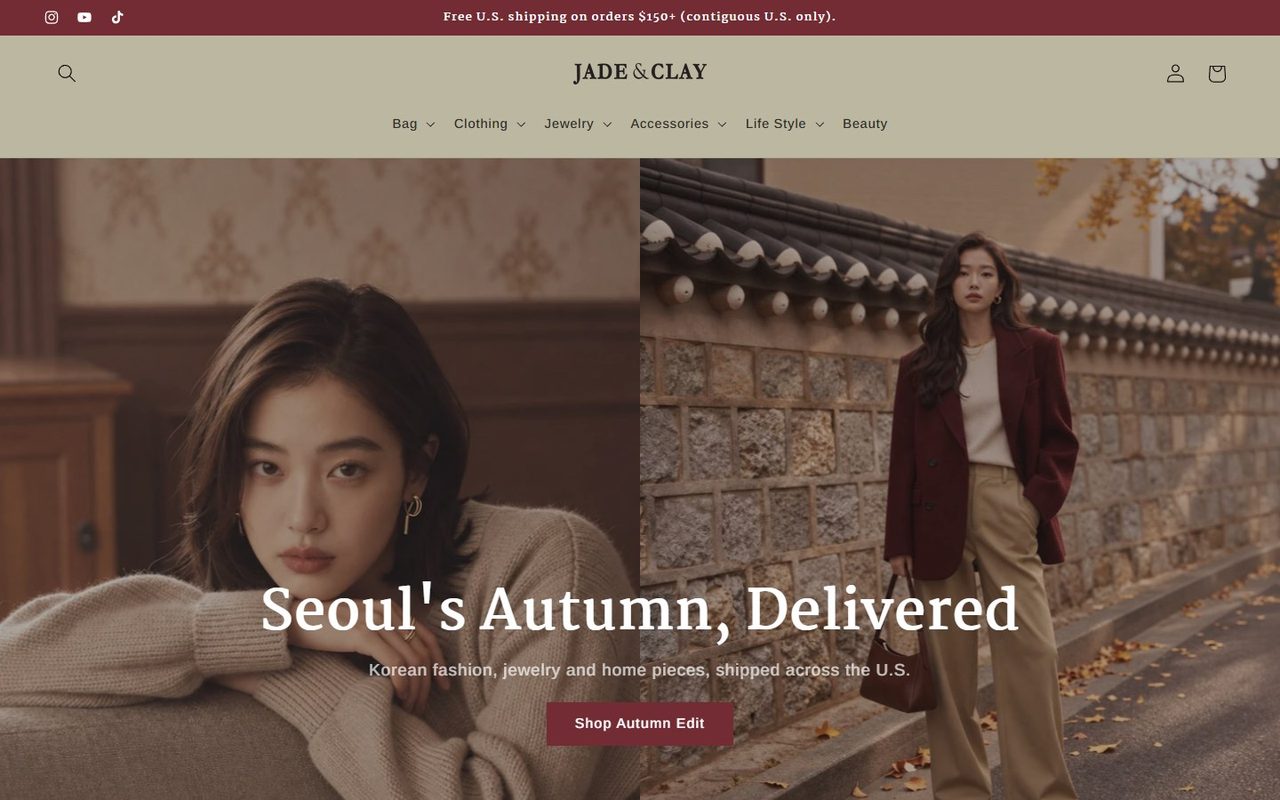 Jade & Clay: 홈페이지 첫 화면
