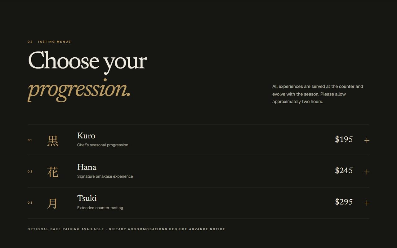 Kurohana: Three tasting menus